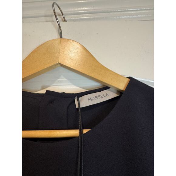 Marella Side Tie Pleated Dress Navy Blue Women's Size 12 Sleeveless‎ Calcina - Picture 7 of 15